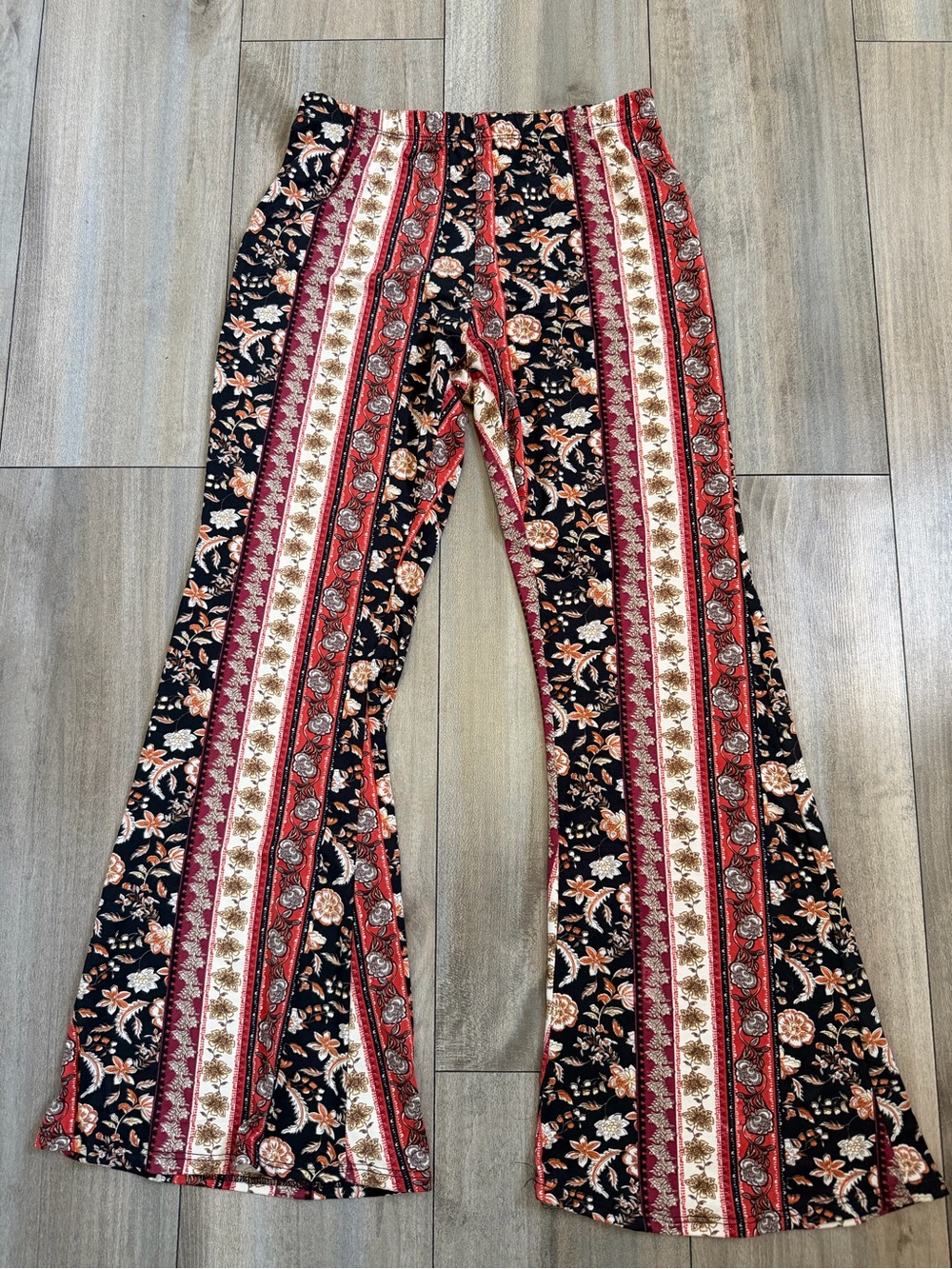 Windsor Red & Black Striped Floral Flare Pants